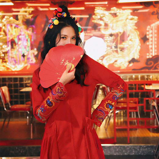 起舞清影绣花百褶连衣裙 | 杨丽萍老师同款 | 长袖短袖款 | 少量现货 | 加急发 商品图7