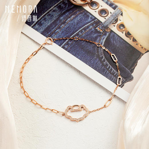 如意系列玫瑰18K金钻石镂空满钻如意手链KB223201 商品图3