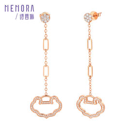 如意系列玫瑰色18K金钻石镂空满钻如意耳饰KE281001