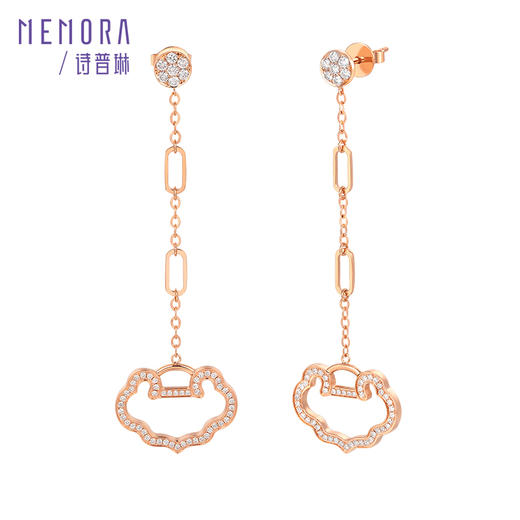 如意系列玫瑰色18K金钻石镂空满钻如意耳饰KE281001 商品图0