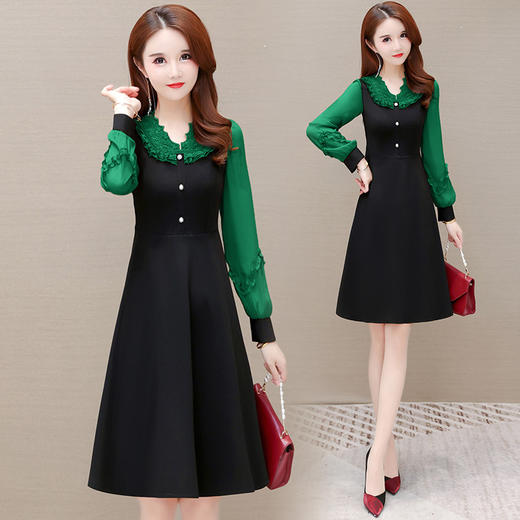 YWE AH22A1154钻石雪纺连衣裙优雅时尚蕾丝A字裙 商品图3