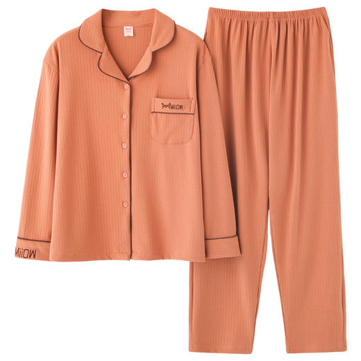 猫人长袖开衫睡衣女MR6602U橘色双面100%棉 商品图0