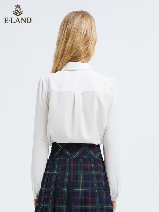 ELAND衣恋2022新款甜美设计感小众雪纺娃娃领长袖白色衬衫女EEBWB49C1C 商品图1