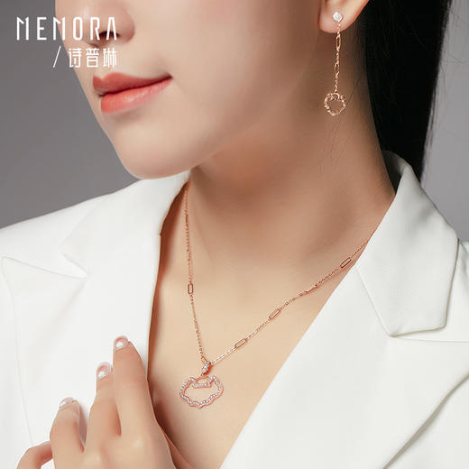 如意系列玫瑰色18K金钻石镂空满钻如意耳饰KE281001 商品图7