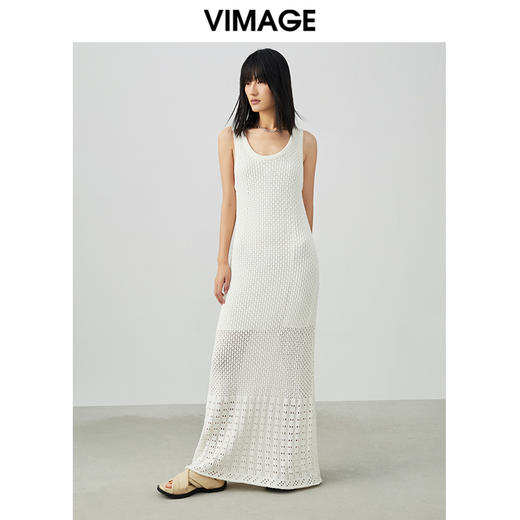 VIMAGE纬漫纪春季气质温柔显瘦镂空飞袖针织连衣裙V1701317 商品图1