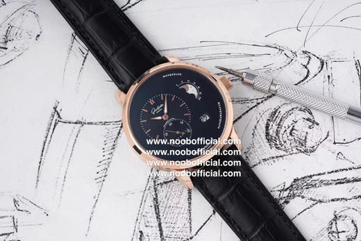 NOOB工厂最有“德味儿”的腕表———格拉苏蒂原创90偏心大日历月相，订制机芯的双跳大日历显示，日期显示的个位和十位并不在同一个日期圈上，有两个独立的显示盘，采用双模组设计 商品图0