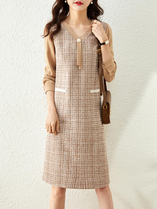 【69元福袋，不支持退换】熙世界小香风粗花呢连衣裙女2025春新款名媛气质V领假两件裙子 商品图0