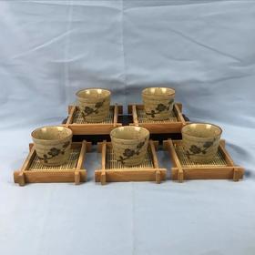 日本松坂屋梅花茶碗 5套装 原盒保留 实物见视频