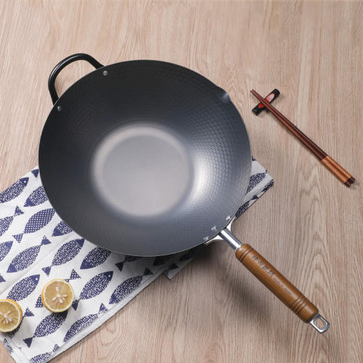 神田KANDA窒化槌目纹中华炒锅 33cm（含锅盖，带锅耳） 商品图0