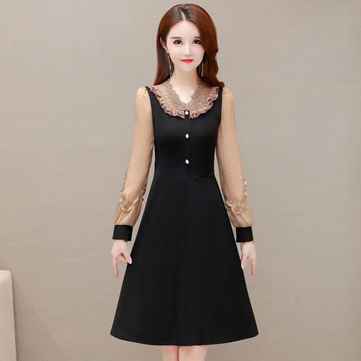 YWE AH22A1154钻石雪纺连衣裙优雅时尚蕾丝A字裙 商品图1