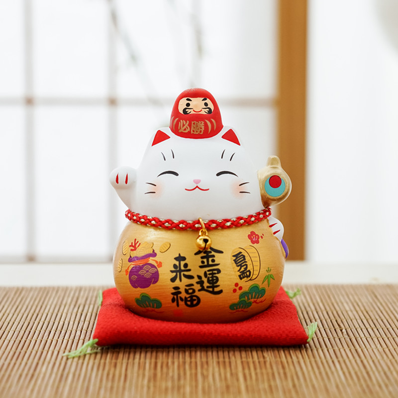 药师窑锦彩达摩招财猫福樱/福扇/福槌（小号），手工彩绘，原创设计