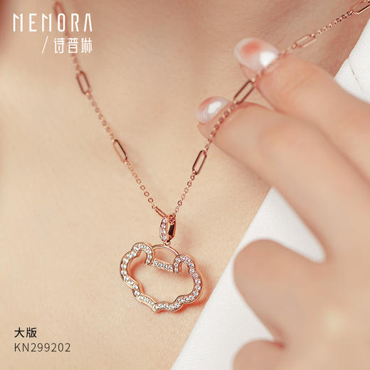 如意系列玫瑰18K金镂空满钻如意大/小版项链KN2992 商品图3