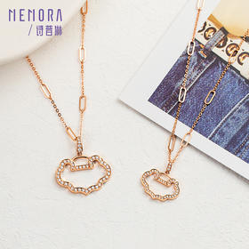 如意系列玫瑰18K金镂空满钻如意大/小版项链KN2992