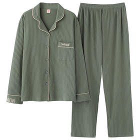 猫人长袖开衫睡衣女MR6604U绿色双面100%棉