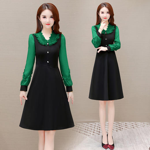 YWE AH22A1154钻石雪纺连衣裙优雅时尚蕾丝A字裙 商品图0