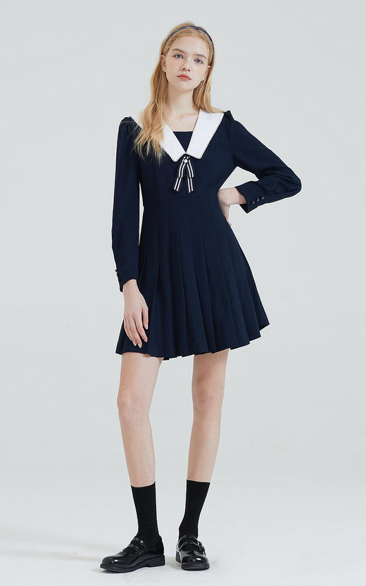 ELAND衣恋2021秋季新款海军风气质法式甜美连衣裙女EEOWB38C2C 商品图1