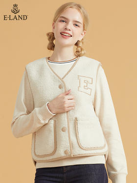 ELAND衣恋2022新款高端温柔可甜羊羔毛短款白色马甲外套女EEJHB49C1M