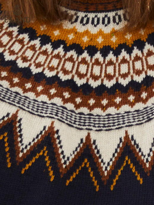 ELAND衣恋新款宽松费尔岛复古花纹半高领圆领针织毛衣女EEKWB4VC1M 商品图2