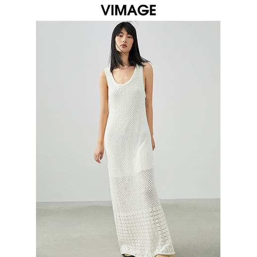 VIMAGE纬漫纪春季气质温柔显瘦镂空飞袖针织连衣裙V1701317 商品图3