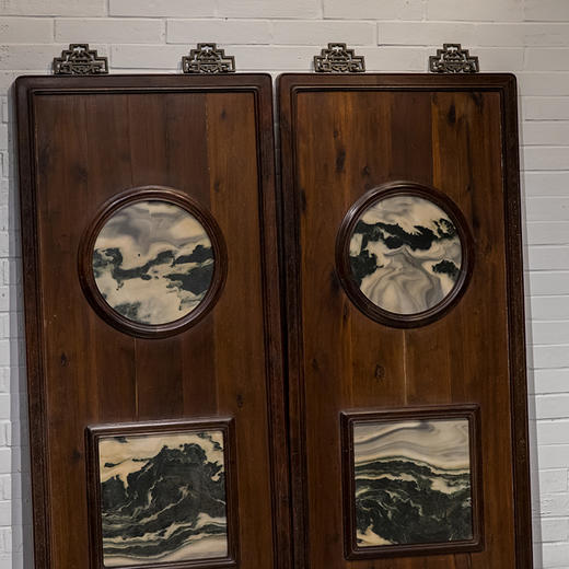 清 红木镶云石天圆地方挂屏（一对） 商品图3