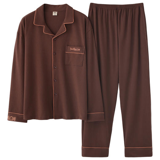 猫人长袖开衫睡衣男MR6602N棕色双面100%棉 商品图0