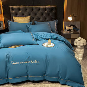 无印良品60s贡缎长绒棉全棉四件套-星空蓝 床笠款