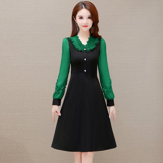 YWE AH22A1154钻石雪纺连衣裙优雅时尚蕾丝A字裙 商品图2