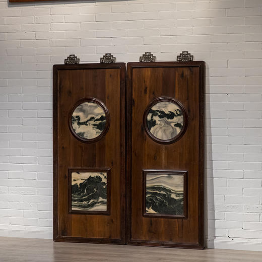 清 红木镶云石天圆地方挂屏（一对） 商品图4