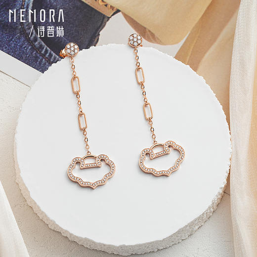 如意系列玫瑰色18K金钻石镂空满钻如意耳饰KE281001 商品图6