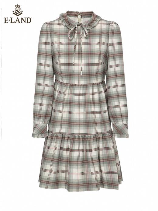 ELAND衣恋 2022新款小清新花边领薄荷色格子甜美连衣裙女EEOWB4TC5M 商品图4