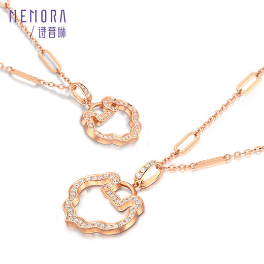 如意系列玫瑰18K金镂空满钻如意大/小版项链KN2992 商品图10