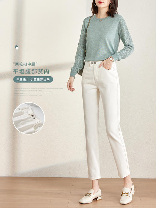 【129选3件，不退换】熙世界白色牛仔裤女直筒2025春秋款高腰显瘦小个子九分烟管裤子 商品图1