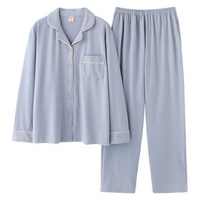 猫人长袖开衫睡衣女MR6601U蓝色双面100%棉