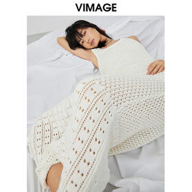 VIMAGE纬漫纪春季气质温柔显瘦镂空飞袖针织连衣裙V1701317