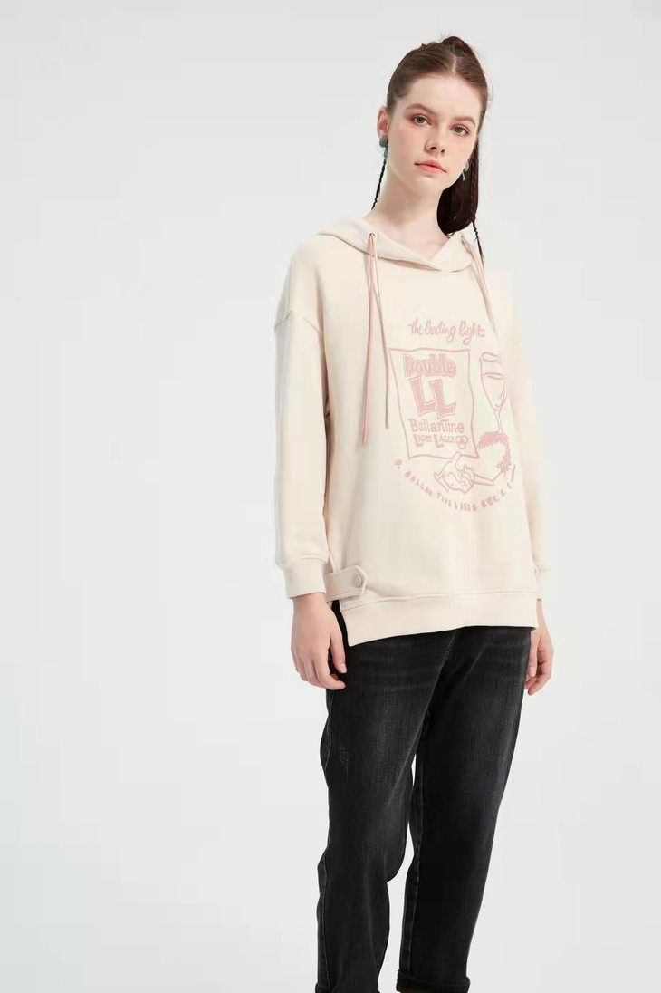 水淼2021冬新品印花字母休闲潮牌连帽卫衣保暖针织衫内带绒4367