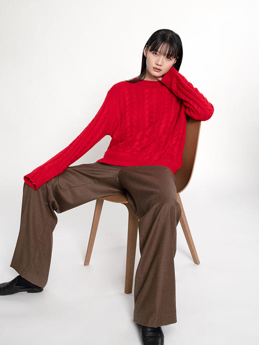 女士2022新款纯山羊绒三股加厚绞花圆领套头衫 商品图2