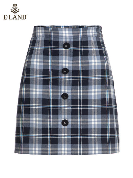 ELAND衣恋学院风蓝格子高腰A字裙EEWHC11H3B 商品图3