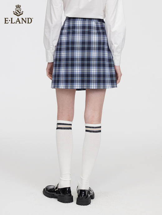 ELAND衣恋学院风蓝格子高腰A字裙EEWHC11H3B 商品图1