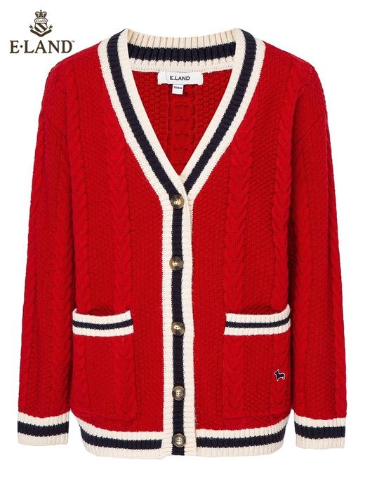 ELAND衣恋学院风立体绞花红色柯基开衫EECKC11H1C 商品图4