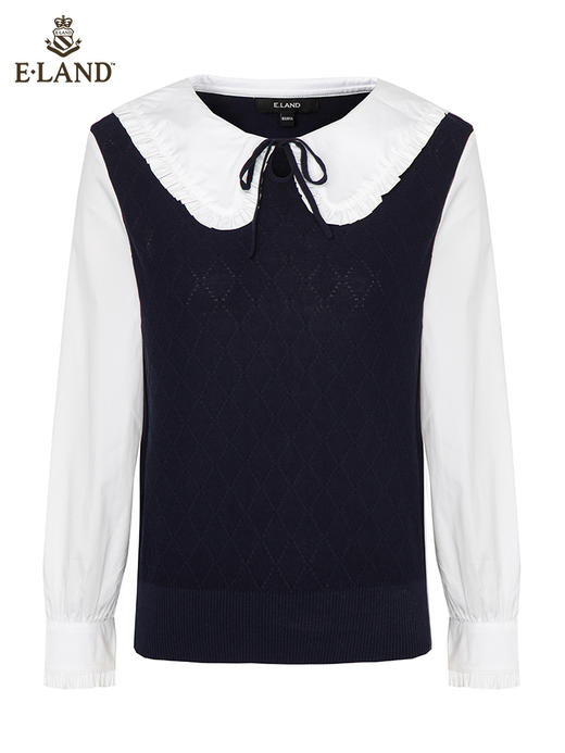 ELAND衣恋2022新款日系温柔洋气甜美娃娃领短款针织毛衣女EEKWB38C2M 商品图5