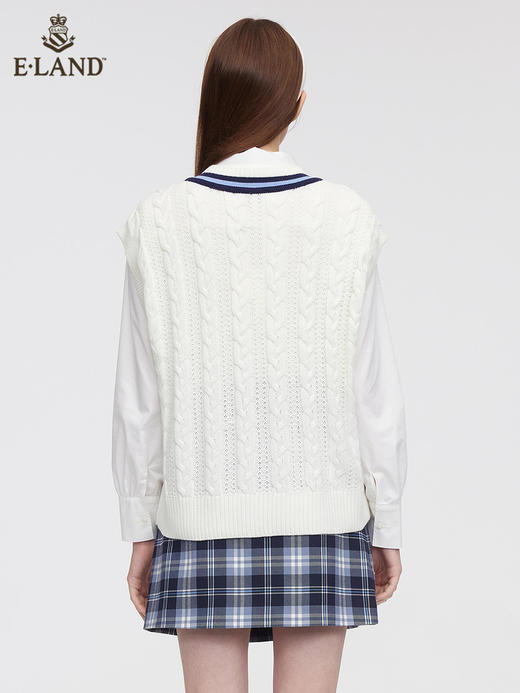 ELAND衣恋学院风撞色V领立体绞花柯基背心马甲	EEVKC11H1C 商品图1