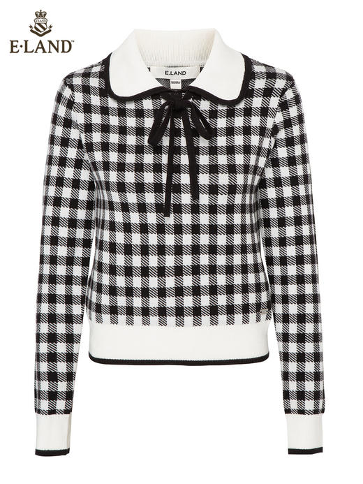ELAND衣恋甜美娃娃领黑白格子毛衣EEKWC12H2B 商品图3