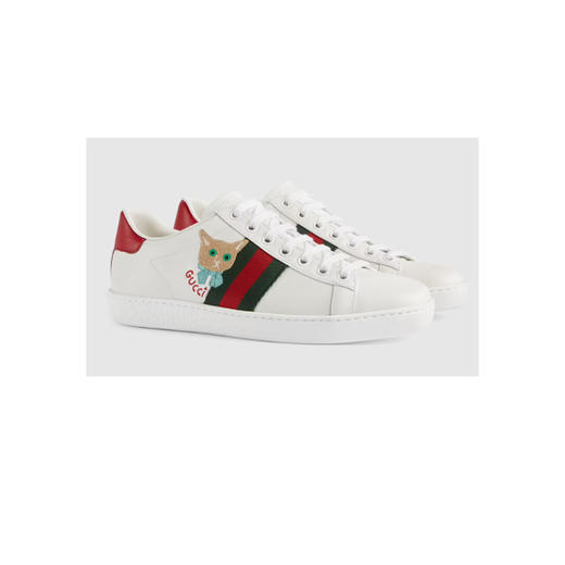 GUCCI 古驰 Ace系列女士猫咪刺绣运动鞋 女士休闲鞋 白色 664142 1XG60 9065 商品图1