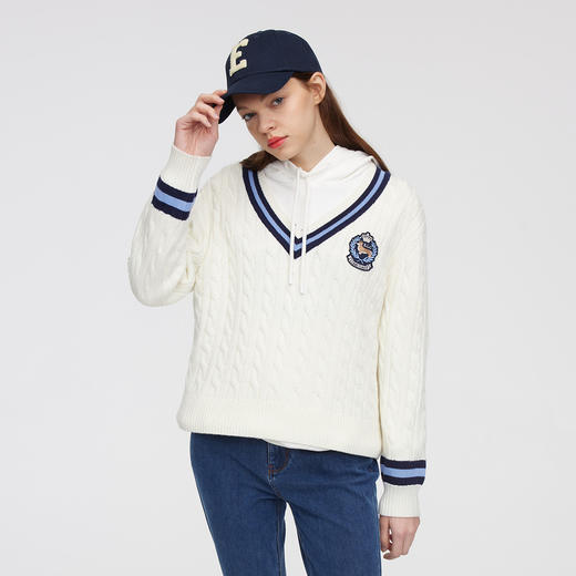 ELAND衣恋学院风柯基徽章V领毛衣EEKWC11H1C 商品图2