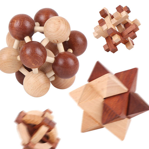 米米智玩斗木三杰孔明锁鲁班锁木质解锁益智榫卯儿童学生实木玩具 商品图2