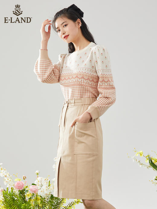 ELAND衣恋2022春季新款宽松圆领设计感套头毛衣上衣女EEKWB12C2M 商品图2