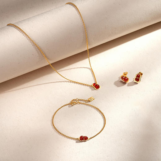 东长·福禄 红玛瑙葫芦项链耳饰手链925银镀金 天然宝石简约时尚设计师款女 商品图0