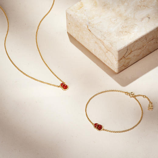 东长·福禄 红玛瑙葫芦项链耳饰手链925银镀金 天然宝石简约时尚设计师款女 商品图1