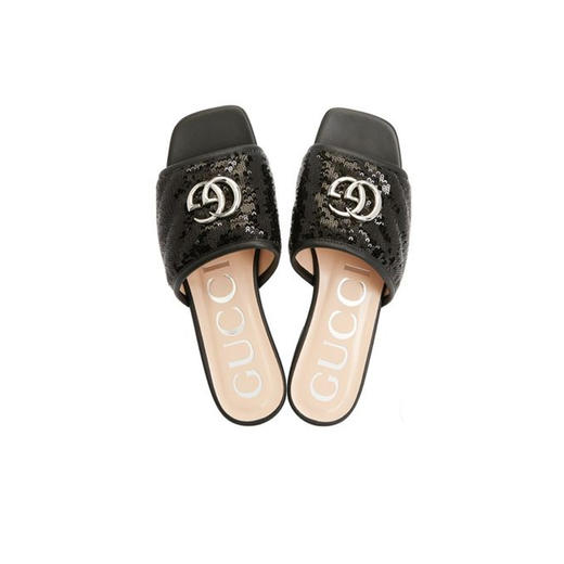 GUCCI 古驰 双G logo女士拖鞋 黑色 646552 2MO40 1000 商品图1