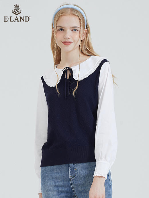 ELAND衣恋2022新款日系温柔洋气甜美娃娃领短款针织毛衣女EEKWB38C2M 商品图0
